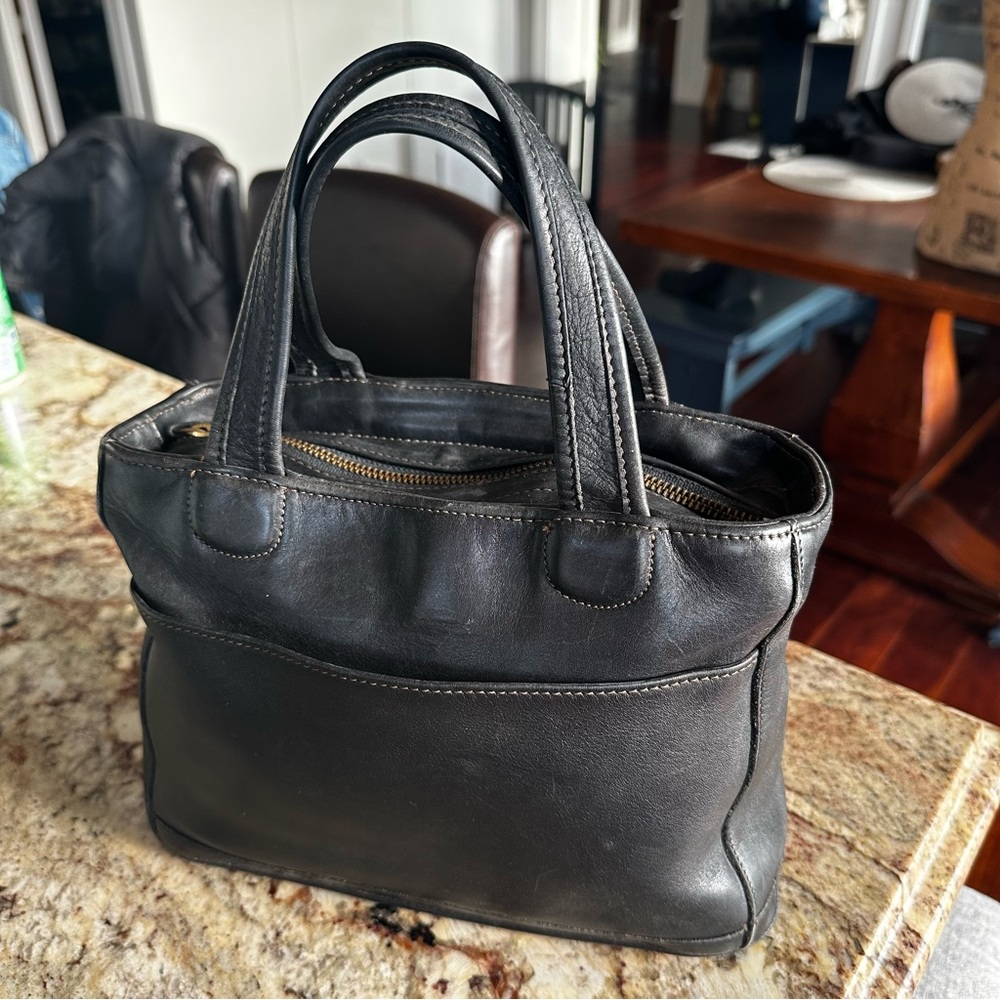 Classic Black Leather Top-Handle Satchel